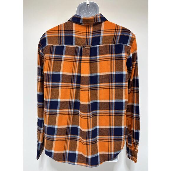 True Craft Men’s Sz Large Orange & Navy Plaid Flannel Button-Down Shirt - Picture 4 of 6